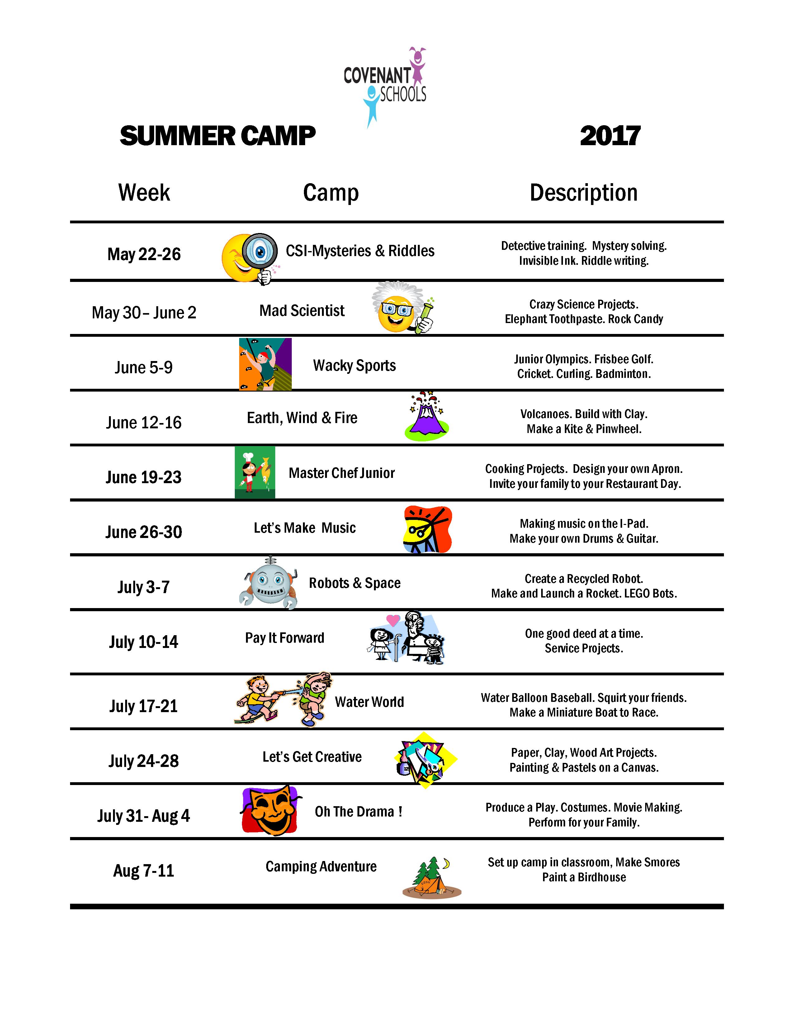 Summer Calendars Covenant Schools